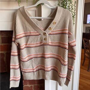 Maurices Women's Cream Striped V-Neck Button Sweater sz Med